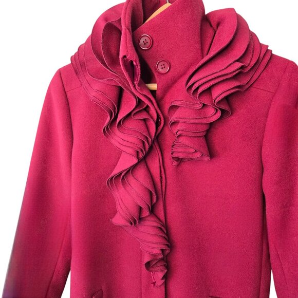 Tahari Burgundy Wool Coat 3/4 Length SZ M - Picture 2 of 5